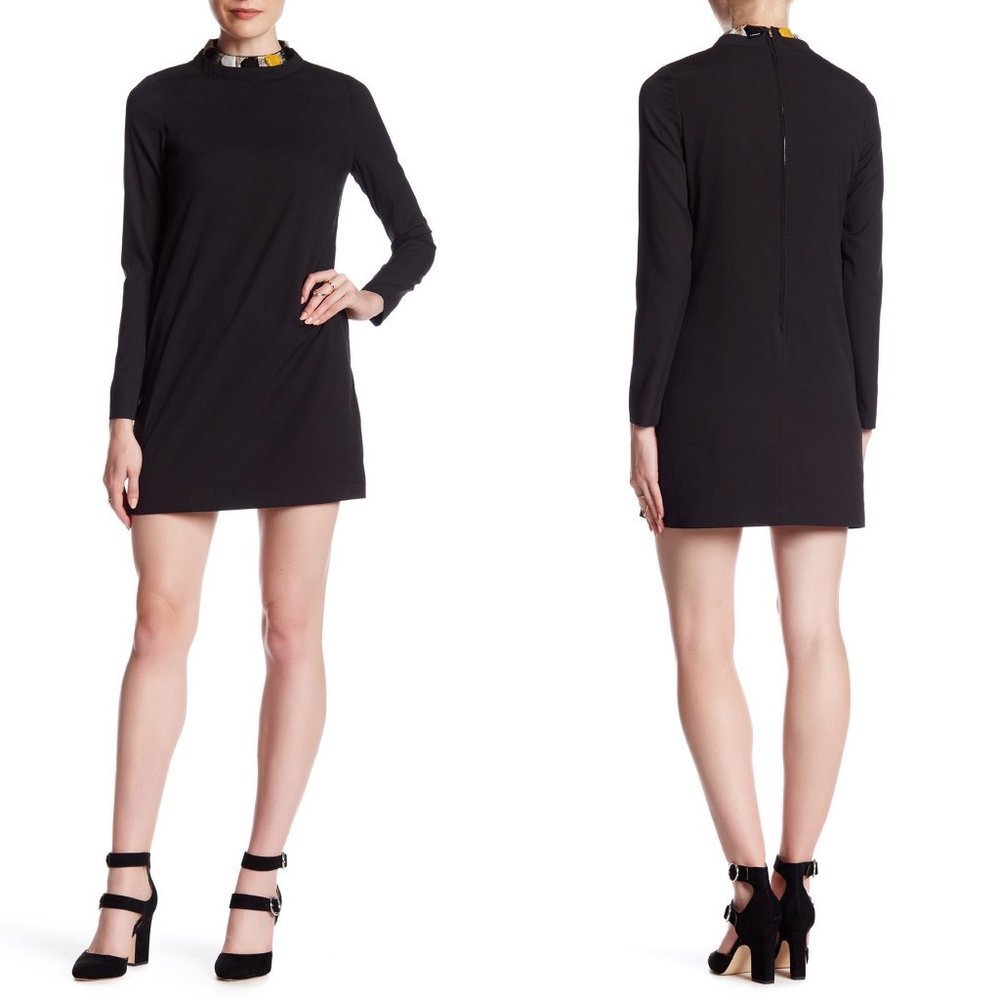 MAAC London Muse Stone Collar Mock Neck Long Sleeve Dress Small Black